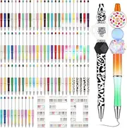 Qilery 150 Pcs Plastic Beadable Pens Kit 55 Kinds Shell Colors Black Ink Cool Bead Ballpoint Assorted Cute Beaded Pens for Students Kids Teacher DIY School Graduation Office Bridal Gift Supplies