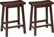 Solid Wood Saddle-Seat Kitchen Counter-Height Stool, 24-Inch Height, Walnut Fini