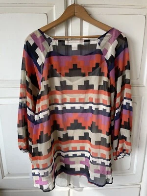 NWT LIZ CLAIBORNE Sheer Top Built-In Cami Multicolor Aztec Geo Shape Pattern 3X