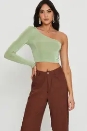 Green Slinky Top One Shoulder - Size 12, Women's Bardot