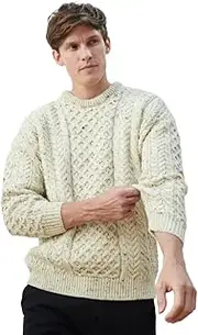 [Aran Woollen Mills] Women's Irish Natural Wool Sweater 100% Real Irish Wool Traditional Knit Pattern