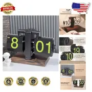 Chic Retro Flip Clock for Home & Office - Frosted Black with Smooth Wood Base
