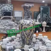 16" White Marble Flower Vase Pot mosaic Inlay mop Marquetry Art Collectible hand