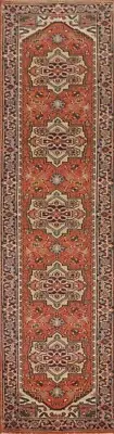 Geometric Rust/ Navy Blue Heriz Serapi Runner Rug 2' 6" x 11' 10" Handmade Rug