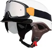 Vintage Motorcycle Half Helmet Open Face Helmet Moped Helmet with Built-in Visor DOT/ECE Approved for Adult Men Ladies Street Racing Cruiser Motorcycle