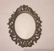 Antique Brass Baroque Style Oval Picture Frame 14", Ornate Wall Hanging