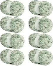 HOMBYS Chunky Chenille Yarn for Hand Knitting,Fluffy Plush Thick Yarn for Arm Knitting,Super Bulky Giant Yarn,Big Soft Speckle Yarn for Crocheting,8 Jumbo Pack,Sage Green (29 yds,7.5 oz Each Skein)