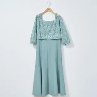 【H2O】假兩件蕾絲長洋裝 #3634009(米白/淺綠色)