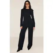 Black Tailored Wide Leg Pants, Black