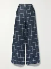 [Lisa Marie Fernandez] Lisa Marie Fernandez - Sailor Checked Linen Wide-leg Pants - Navy - 3 3 Blue