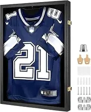 Jersey Display Frame Case Lockable, Large Sport Jersey Shadow Box with 98% UV Protection Acrylic and Hanger for Baseball Basketball Football Soccer Hockey Shirt and Uniform,Black