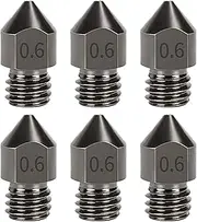 AcbbMNS 6-Pack Hardened Steel Nozzle 0.6 mm/1.75 mm 3D Printer MK8 Nozzles fit for Makerbot Creality CR-10 Ender 3 (0.6mm, 6-Pack)