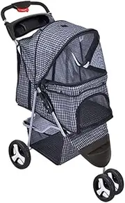 PaWz 3 Wheels Pet Stroller Dog Cat Cage Puppy Pushchair Travel Walk Carrier Pram Black, Dog Stroller with Detachable Basket, 2 Cup Holder, Folding Travel Stroller for Cats Dogs 25kg Load