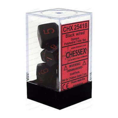 D7-Set Opaque Polyhedral Black/red 7 Dice