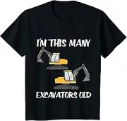 [X.Style] Kids I'm This Many Excavators Old Boy 2nd Birthday 2 Years Old ds919 T-Shirt (S) Black