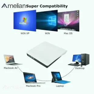 Arnelian 外置超薄 USB 3.0 DVD 驅動器 DVD ± RW CD-RW 刻錄機播放器,適用於 PC 筆