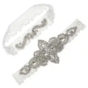 Wedding Bridal Garter Stretch Lace Bridal Garter Sets with Rhinestones Pearl