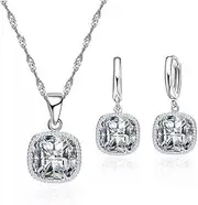 [Generic] Sets for Brides Gift Big Sqaure Cubic Zircon Choker Necklace Earrings