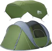 4 Person Easy Pop Up Tents, Waterproof Instant Family Tents with Large Skylight & Removable Rainfly, Automatic Easy Setup with 2 Windows Doors Camping Tent Sky for Hiking & Traveling Basecamp