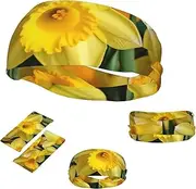 FJWSLCH Yellow Daffodils Flowers Headbands for Women Men Non Slip Workout Sweatbands Adjustable Sports Hair Bands Elastic Head Bands Moisture Wicking Hairband for Running, Cycling, Yoga, Spa