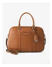 [Madison Accessories] Trudi Double Zip Top Laptop Work Bag with Crossbody Strap in Light Tan