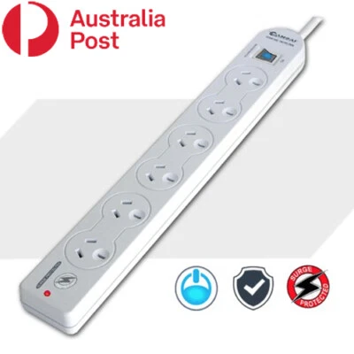 6 Outlet Master Switch Surge Protected Power Board Powerboard