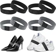 4 Pairs of Shoelaces Fixing Strap for Football Boots Against Loosening Bows, Laces Fixing Band Stretch Band Tie Fixing Bands for Firm Loose and Uncomfortable High Heels, Sports Shoes, Black,