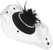 [PENIKOKO] Vintage Fascinator with Pearl Headdress and Mesh Veil Retro Mini Hat for Weddings Tea Parties and Special Occasions Elegant Bridal Pearl Headband Accessory