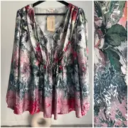 Sundance Samantha Watercolor Floral 100% Silk Blouse Medium NWT