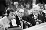 Celebrity performer Frank Sinatra sits ringside next to ABC' - 1973 Old Photo