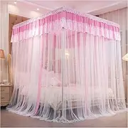 Mosquito Net Princess Bed Curtains Canopy 4 Poster Girls Bed Canopy for Bedroom Double Embroidery Lace King Size Bed Canopy Bed Net with Metal Bracket(Size:1.5×2m/4.9×6.6ft,Color:P