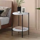 End Table with Marble-Look Table-top, 41 x 41 x 55.5cm, Small Sofa Side Table wi