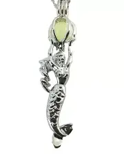 Mermaid Pendant Necklace Holding Glow in the Dark Blue Luminous Bead
