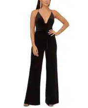 Aidan by Adrianna Papell Embellished Velvet Jumpsuit Women's 4 Black Back Zip