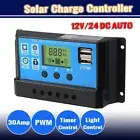 Solar Panel Regulator Charge Controller 30A 12V 24V Auto Dual USB Battery PWM