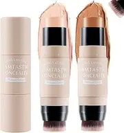 [Erinde] 2PCS Contour Foundation Stick with Brush, Highlighter Bronzer Pen, Face Brightens Shades Pencil, Highlighting Shade, Highlight Shaping Stick, Waterproof, Longwear Makeup (#01+#04）