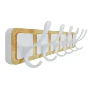 Scandi-Style Wooden Carved-Block Coat Hook & Hanger - Wall Mount with 6 Hooks...
