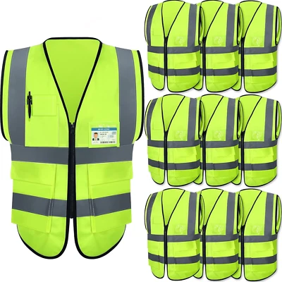 10 Pack Safety Vest with Pockets and Zipper High Visibility Reflective for Women