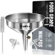 Stainless Steel Funnel, Walfos Kitchen Funnel with 2 Removable Strainer ＆ 1Pc...