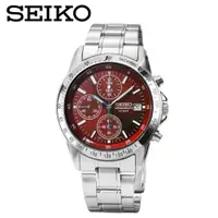 在飛比找PChome24h購物優惠-【SEIKO】三眼計時手錶-酒紅色面X銀色/38mm(SBT