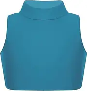 [Janisramone] Girls Sleeveless Crop Top Turtle Neck Kids Plain Stretchy Sports Gymnastics Dance Blouse Tank Tops