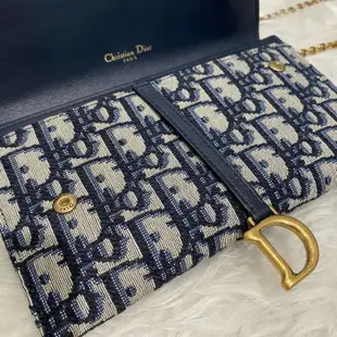 【翰貝格名牌館】全新真品 Dior Oblique 海軍藍 SADDLE 緹花 帆布 小款 WOC 金鍊 馬鞍包 預購