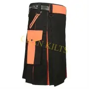 Handmade Black and Orange Hybrid Utility Scottish Traditional Kilt For Men