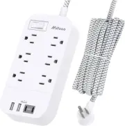 Power Strip - 10 FT Long Flat Plug Extension Cord, 6 Outlets 2 USB a 2 USB C Por