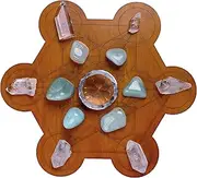 Curawood Crystal Grid Board - Metatron's Cube Sacred Geometry - Amplify the Power of Your Crystals - 10 inches Diameter Wooden Crystal Grid Plate - Witchcraft, Wiccan Altar, Ritual, Sacred Space Decor