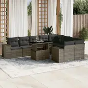 10 Piece Garden Sofa Set with Cushions Grey Poly Rattan vidaXL