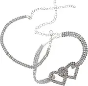 GAROZATION Stylish Women's Anklet Bracelet Set Heart Design Rhinestone Anklet Plated Metal Beach Wedding Jewelry