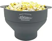 Amish Country Popcorn | Collapsible Silicone Microwave Popper with Customized ACP Logo | BPA and PVC Free Popcorn Bowl with Handles | Dishwasher Safe | Includes 2-2 oz Bags of Kernels (Grey)
