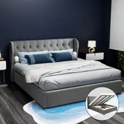Elouera King Bed Frame With Gas Lift Storage Grey