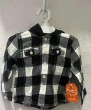 Wonder Nation black/white boys long sleeve button up hooded flannel shirt 18 M